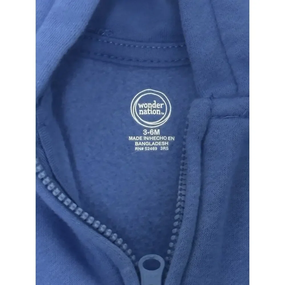 Infant Wonder Nation Boys Blue Zip Up Hoodie Size 3-6 Months Pre Owned (E1)